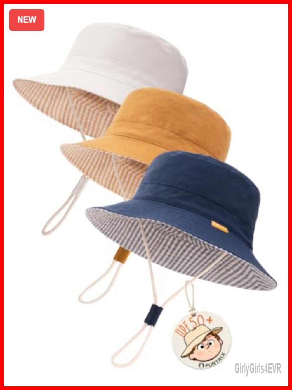Kids UPF 50+ Cotton Bucket Sun Hat Adjustable Lightweight Beach Hat